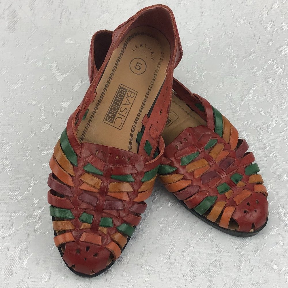 Basic Editions Vintage Leather Colorful Huarache Sandals